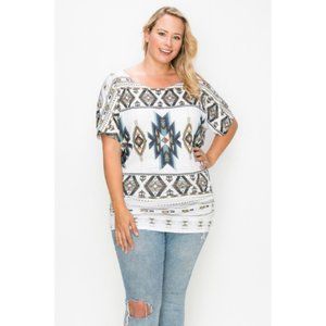 Women’s White Sleeve Less Geometric-Tribal Sublimation Print Top